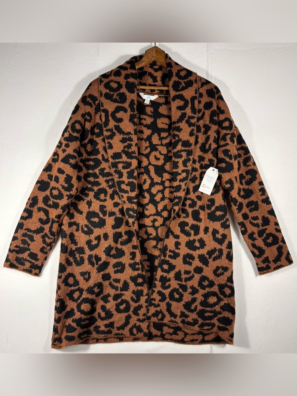 Time and Tru Women’s S 4-6 Open-Front Leopard Print Cardigan Jacket Brown/Black